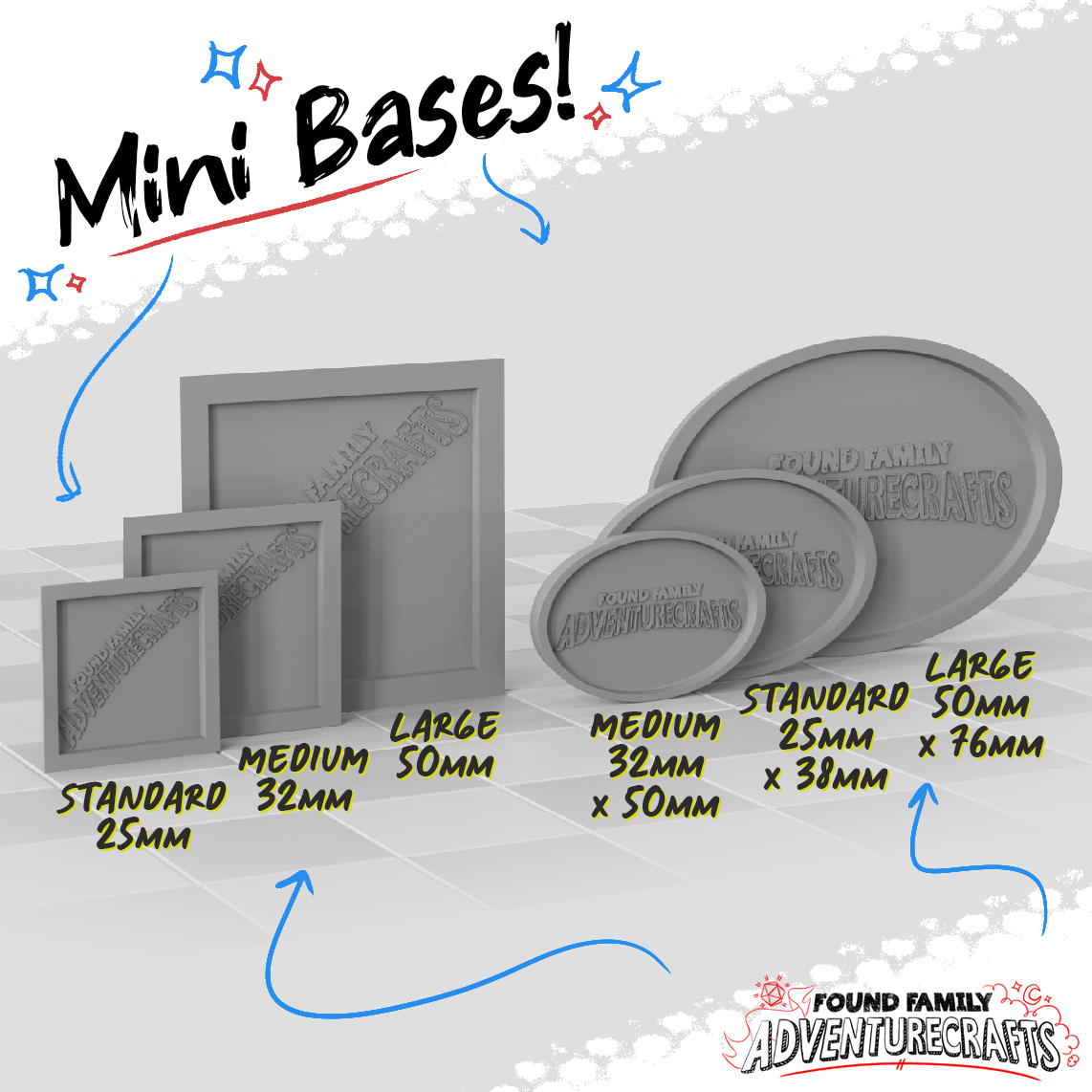 Standard Bases for Miniatures (Circle, Square, Oval)