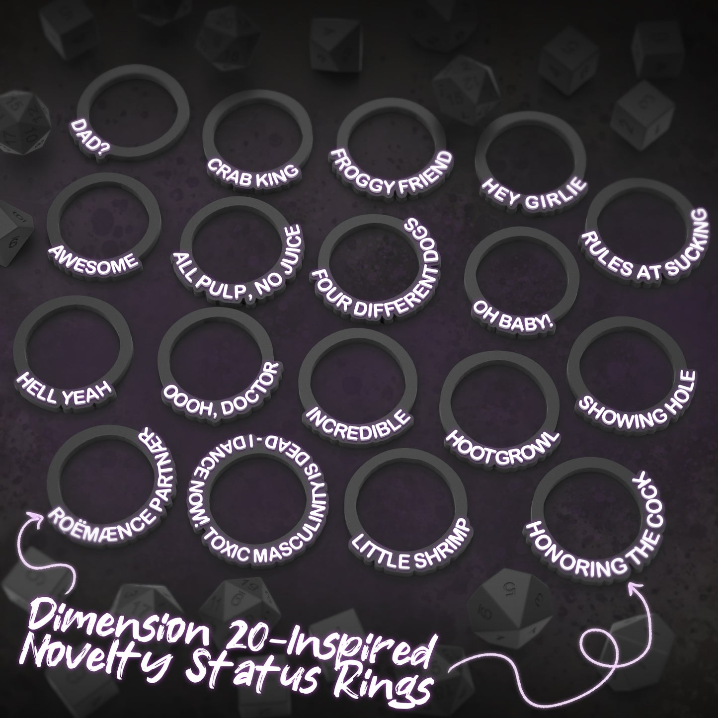 Dimension 20-inspired Novelty Status Rings