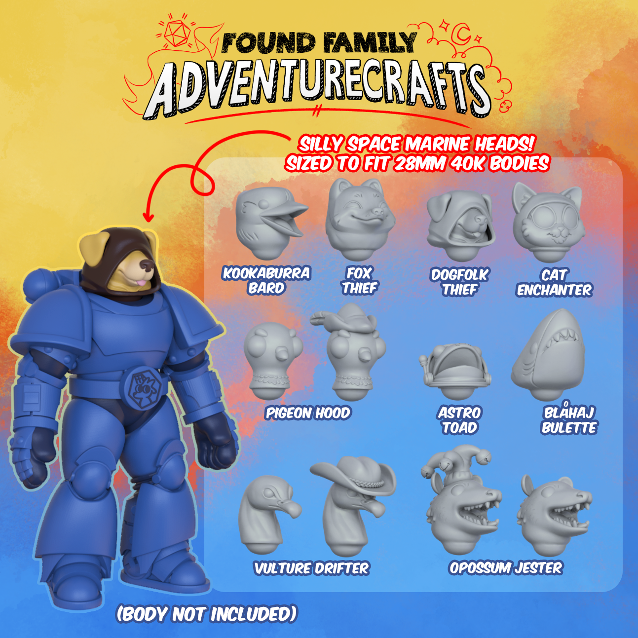 Silly Space Marine Heads - 28mm Cartoony Animal Heads for 40K