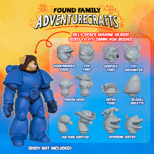 Silly Space Marine Heads - 28mm Cartoony Animal Heads for 40K