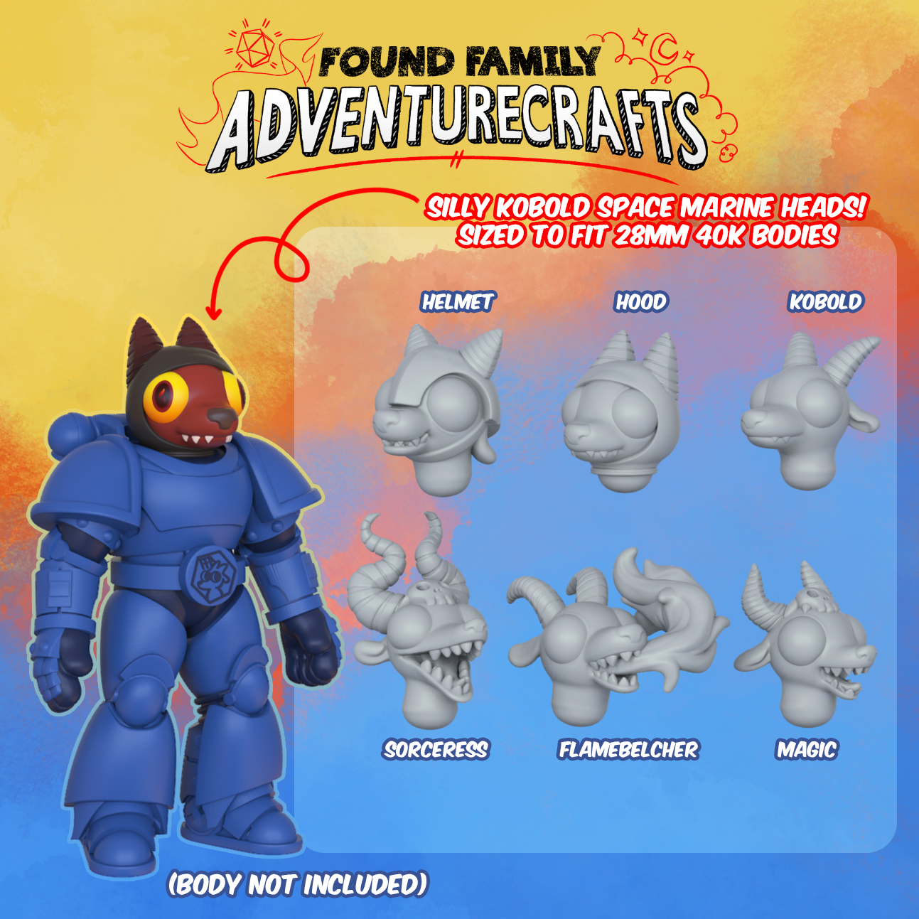 Silly Space Marine Heads - 28mm Cartoony Kobold Heads for 40K