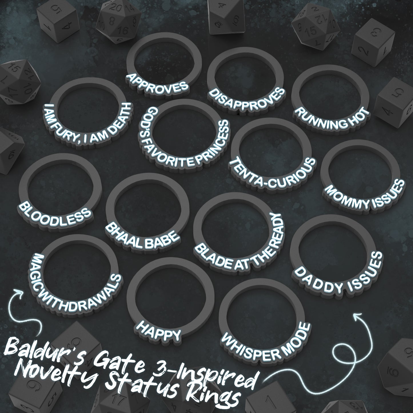 Baldur's Gate 3-inspired Novelty Status Rings