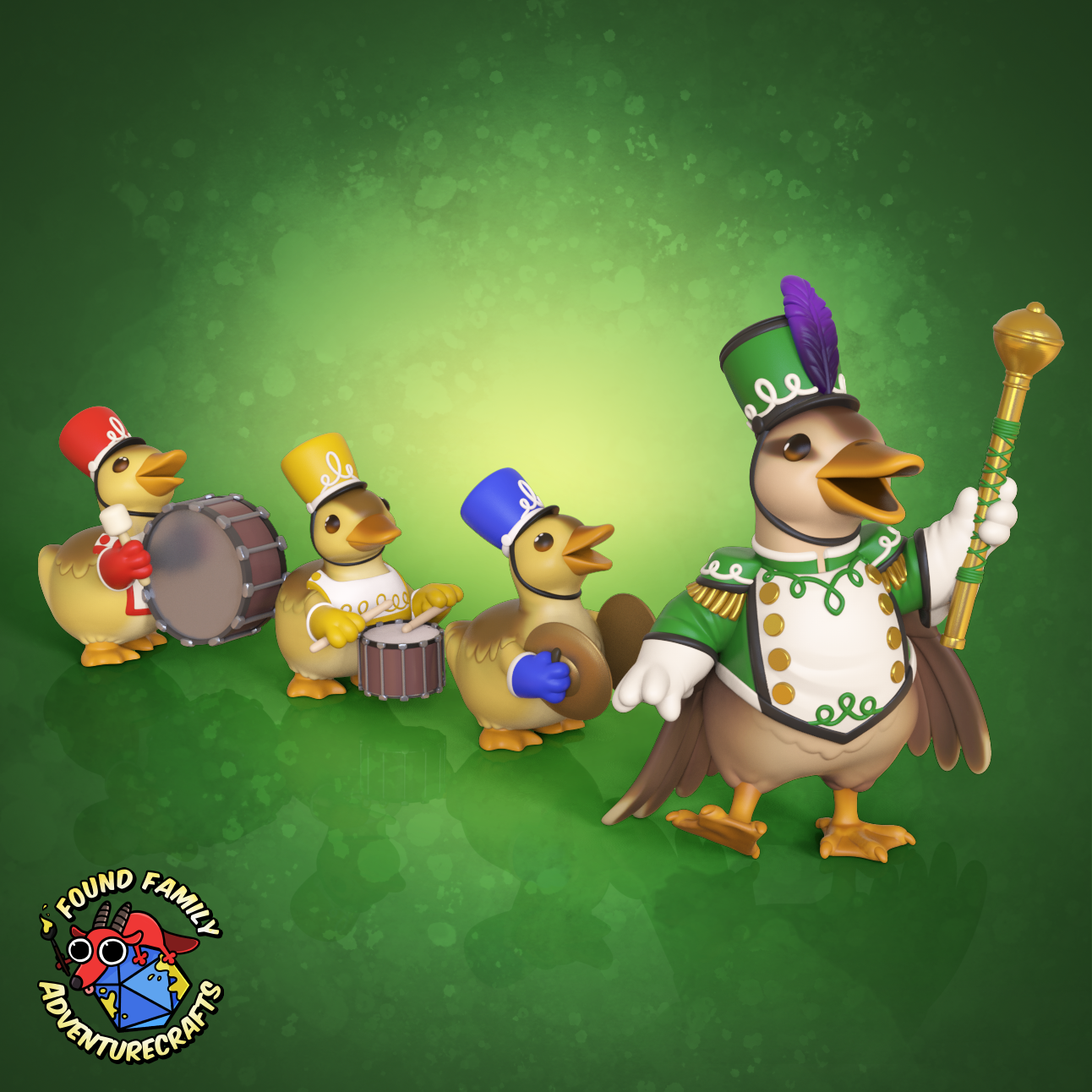 Duckie Parade! Duck Bandleader and 3 Duckling Drummers