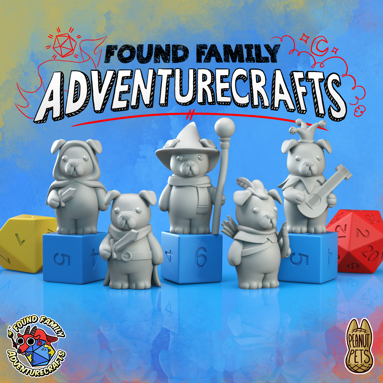 Peanut Pups - Jowly Dog (Bulldog, Boxer, Pug) in Fantasy Costumes (Fighter, Ranger, Wizard, Rogue, Bard)